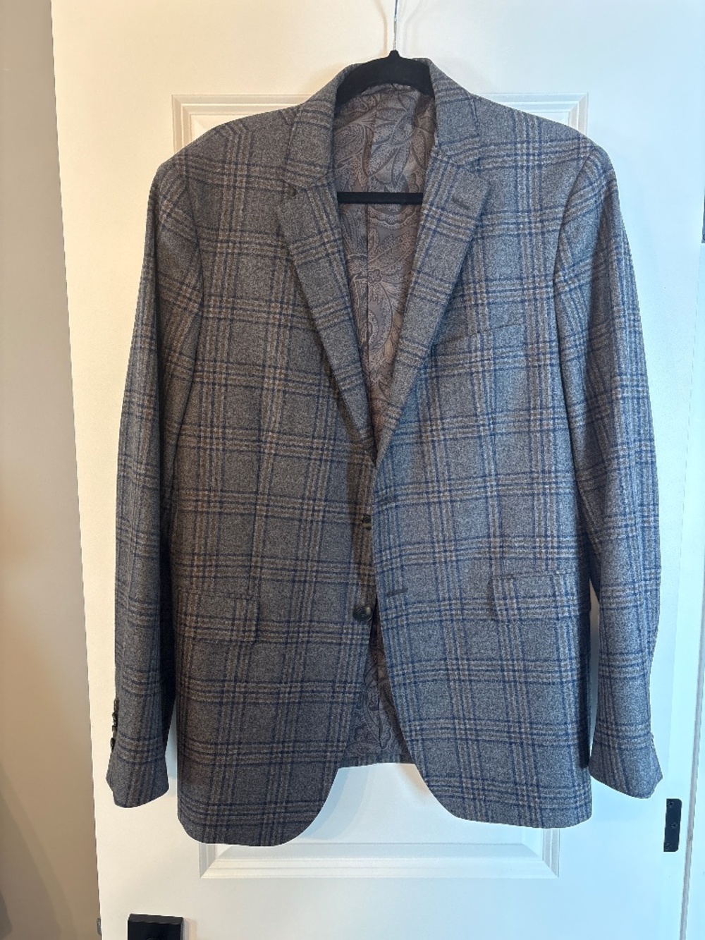 Etro grey check sportcoat blazer Mens Size 44R wool silk lining Italian fabric